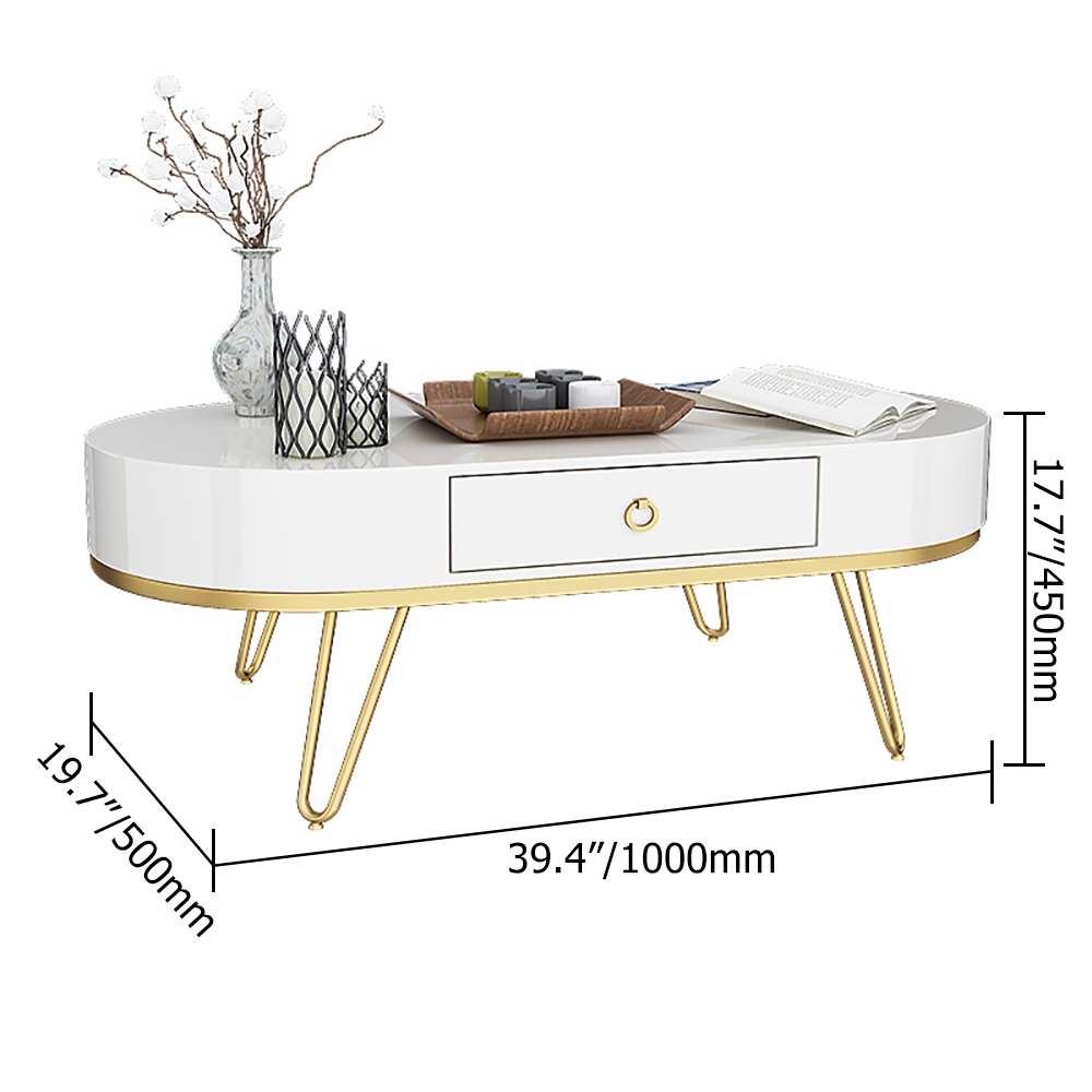 Modern White Coffee Table with Drawer Wooden Frame & Gold Metal Legs window image
