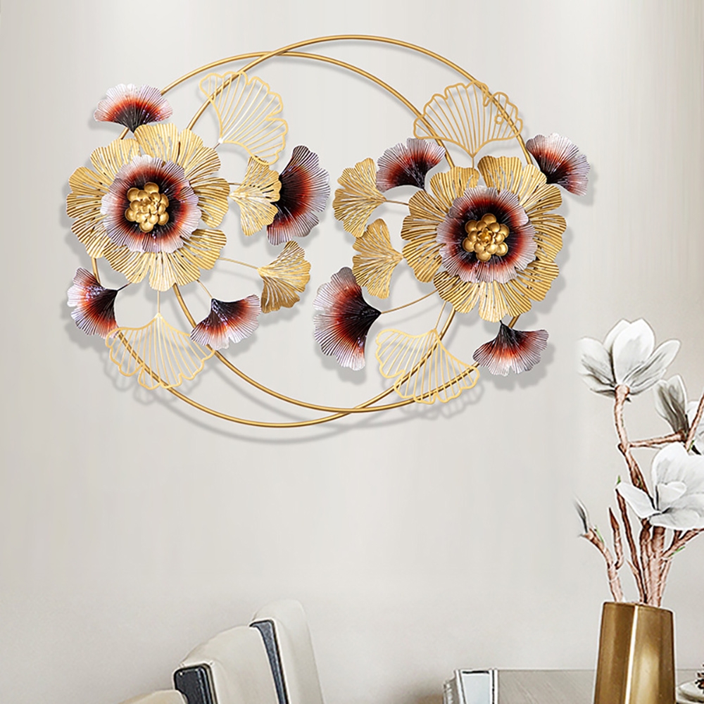 Luxury Modern Style 3D Metal Ginkgo Leaves Flower Creative Hanging Wall Decor window image
