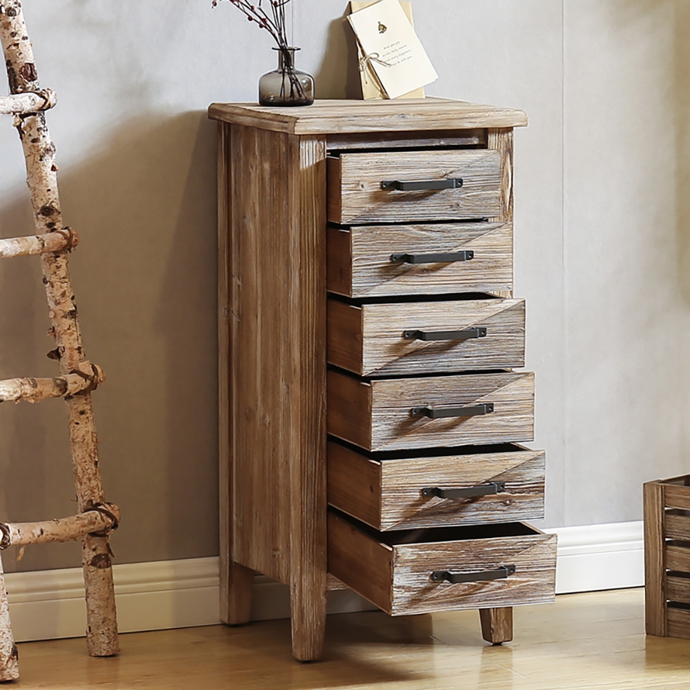 Vintage Loft Accent Cabinet 6-Drawer Distressed Natural Chest window image