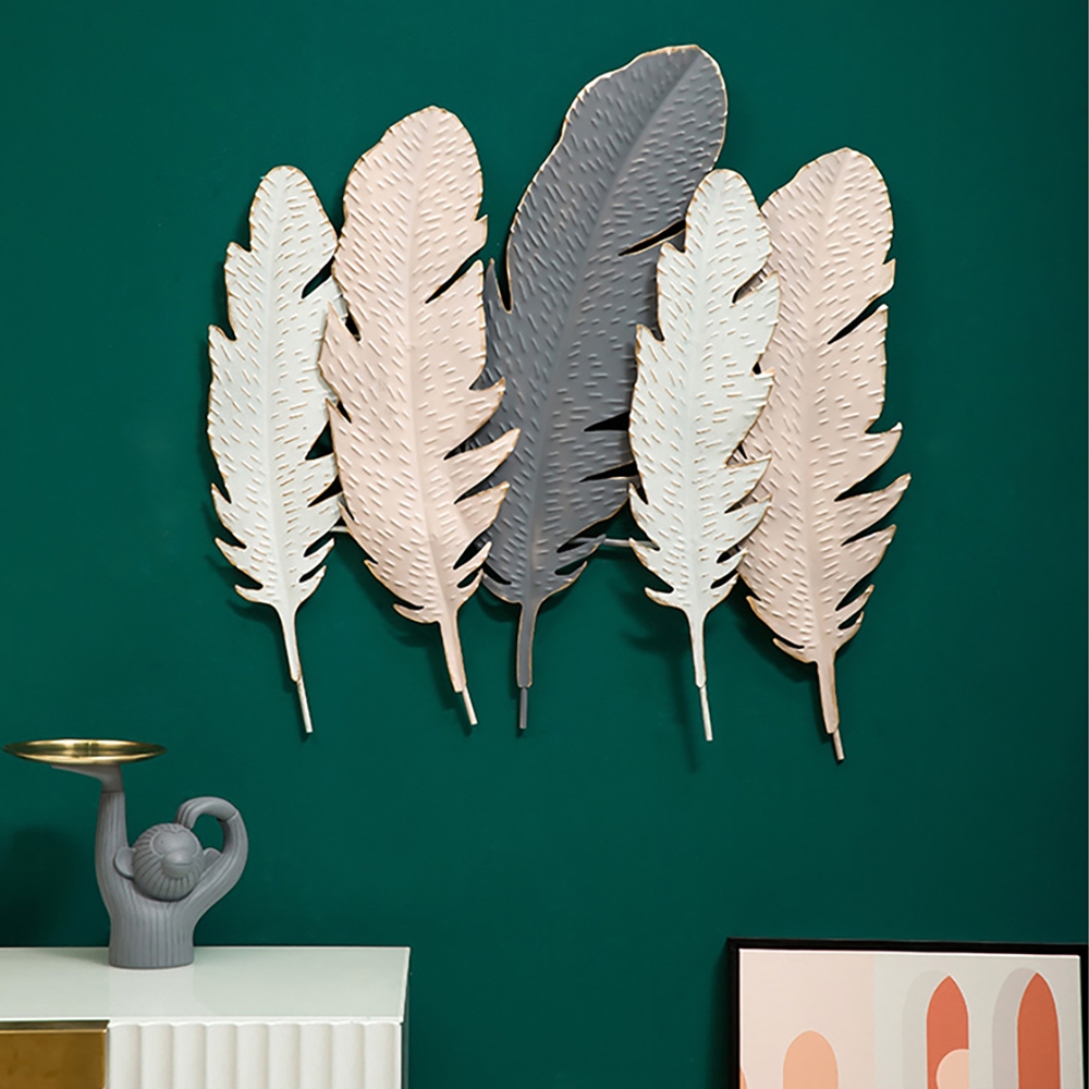 Modern Morandi Feather Home Living Room Sofa Background Wall Decor Art window image