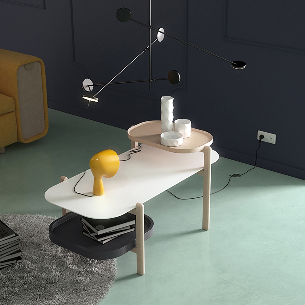 Black Coffee Table with Shelves Multi-tiered Accent Table window image