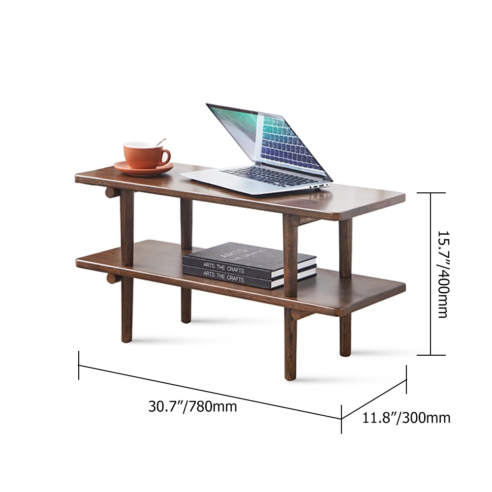 Moderna mesa auxiliar de 2 niveles con estante de madera Imagen de ventana