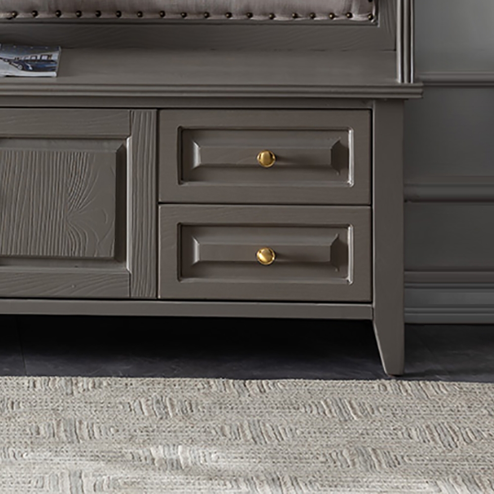 Banc ottoman rétro en bois massif gris avec 2 tiroirs et une armoire image de fenêtre