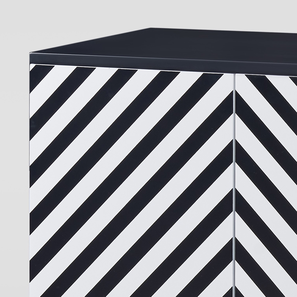 Black & White Cabinet Zebra-Stripe Patterned Surface with 2 Doors & Spinning Top Legs window image