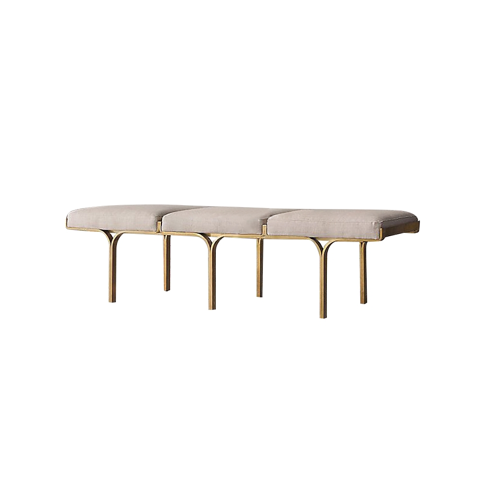 Nordic Bench Beige Velvet Upholstered Bench in Gold Legs window image