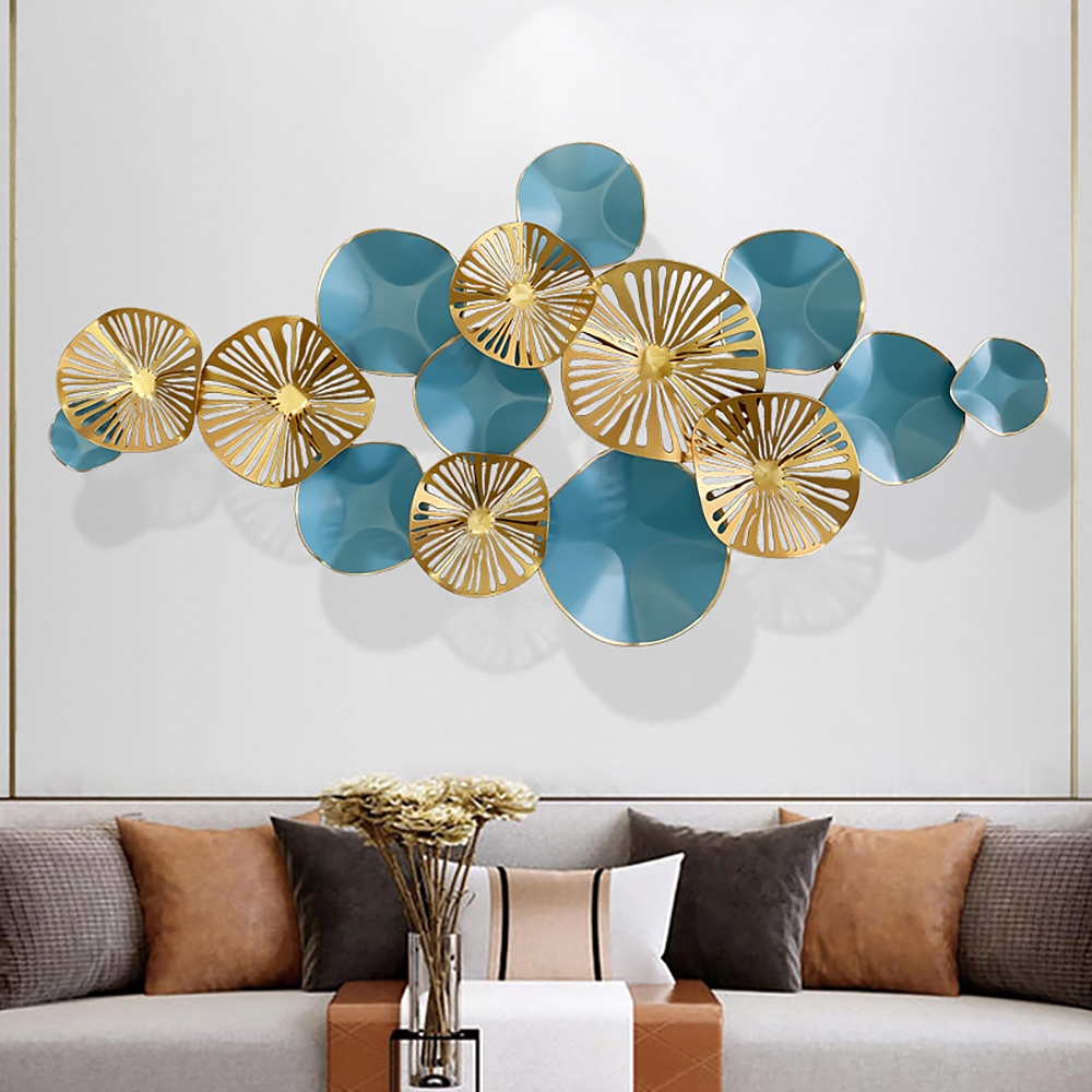 1200mm x 580mm Metal Lotus Leaves Home Wall Art Decor Blue&Gold window image