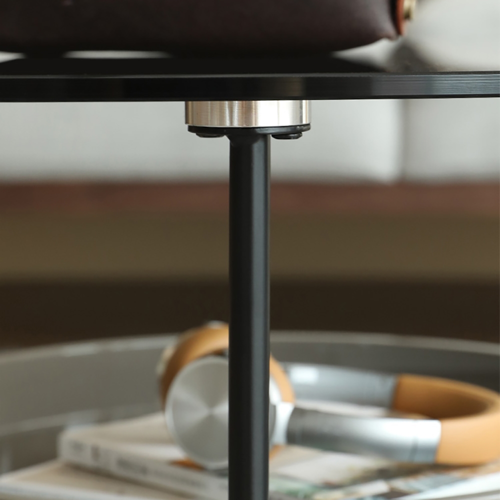 Modern Coffee Table with Shelf Tempered Glass Top & Metal Frame window image