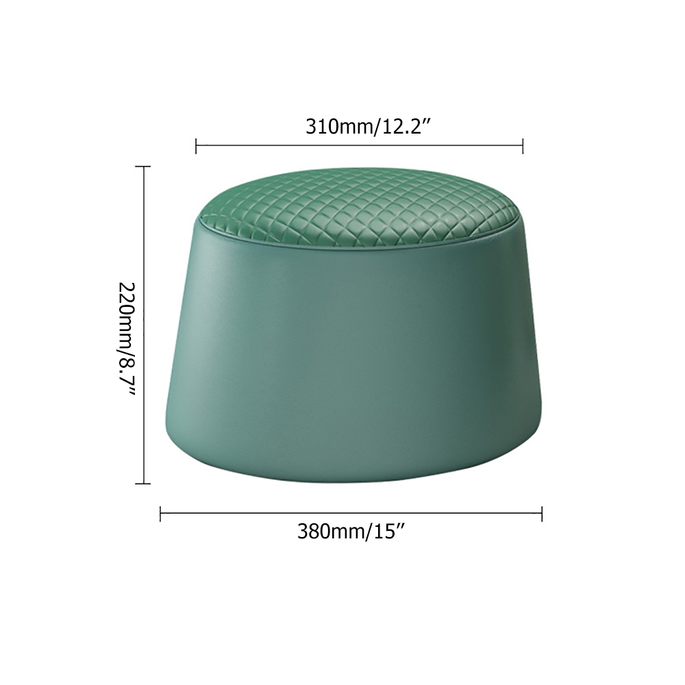 Green Round Stool Leather Upholstered Ottoman Stool window image