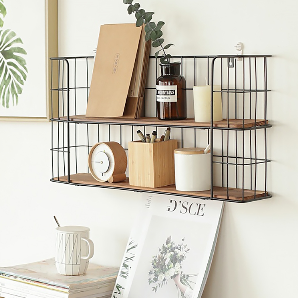 Rustic Modern Wall Mounted Shelf in Black & Natural window image