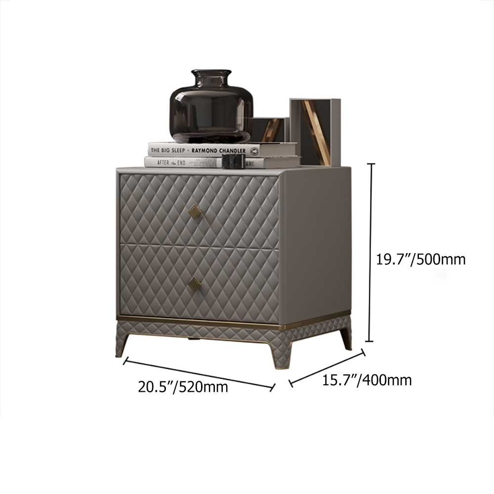 Gray Nightstand Faux Leather Upholstery Bedside Table with 2 Drawers window image