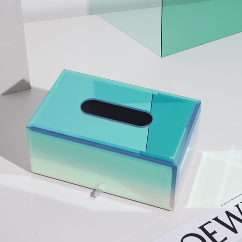 Contemporary Rectangular Desk Organizer Tissue Box Cover in Glass window image