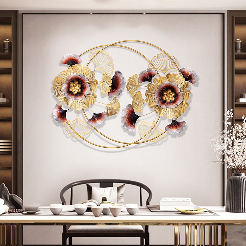 Luxury Modern Style 3D Metal Ginkgo Leaves Flower Creative Hanging Wall Decor window image