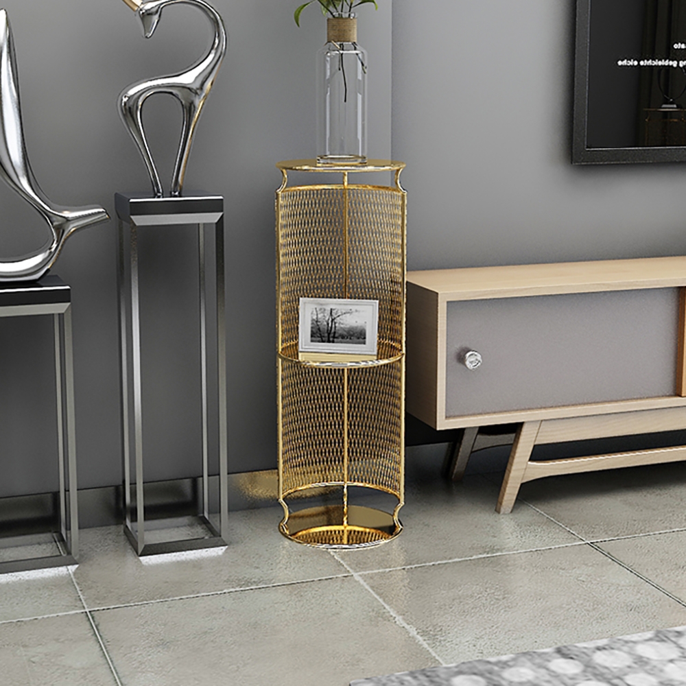 Chic Decor Round Gold Standing Plant Stand with Shelves window image