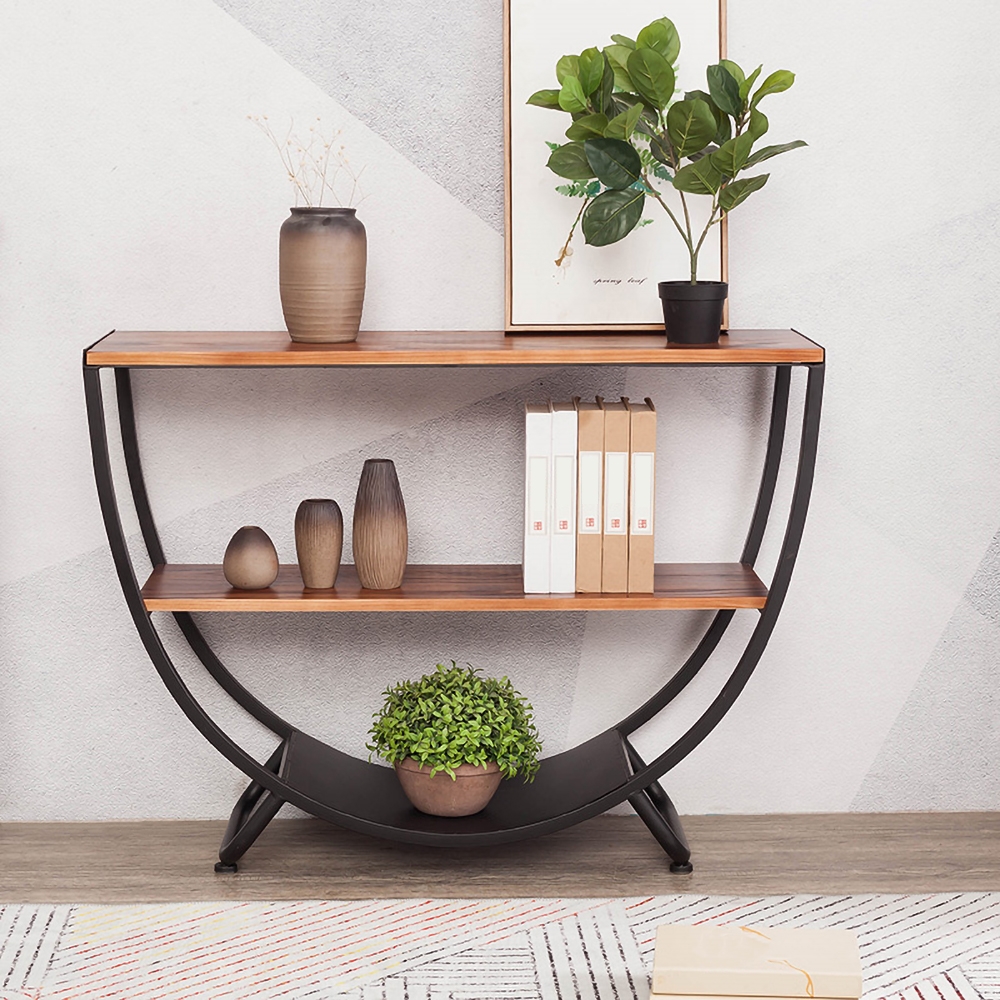 Modern Semi-Circular Side Table with Iron Frame window image