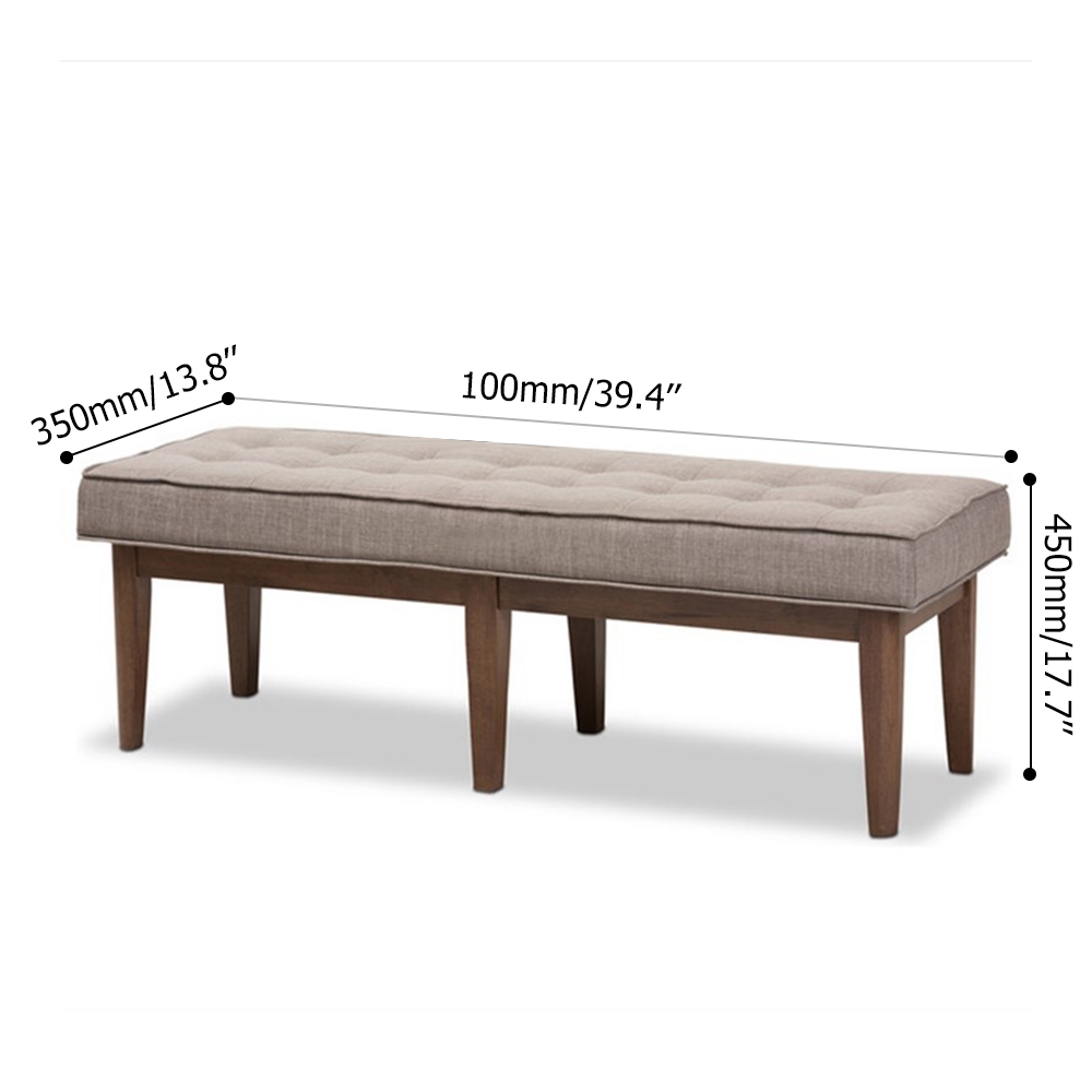 Retro Bench Linen Upholstered Bench Solid Wood Bench window image