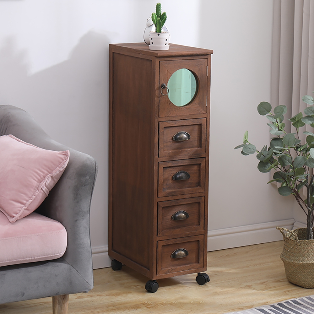 Retro Storage Cabinet with 4 Drawers on Wheels window image