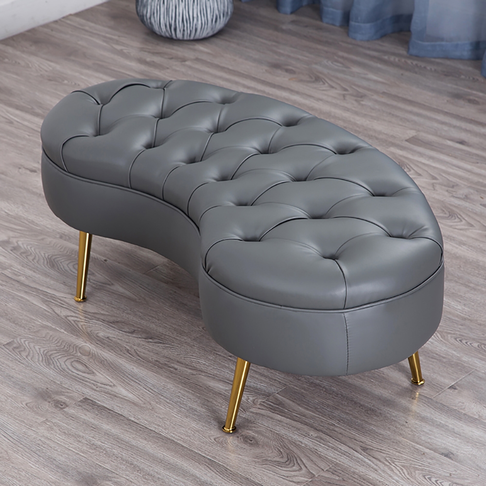 Tufted Bench PU Leather Upholstered Bench in Gold Legs window image