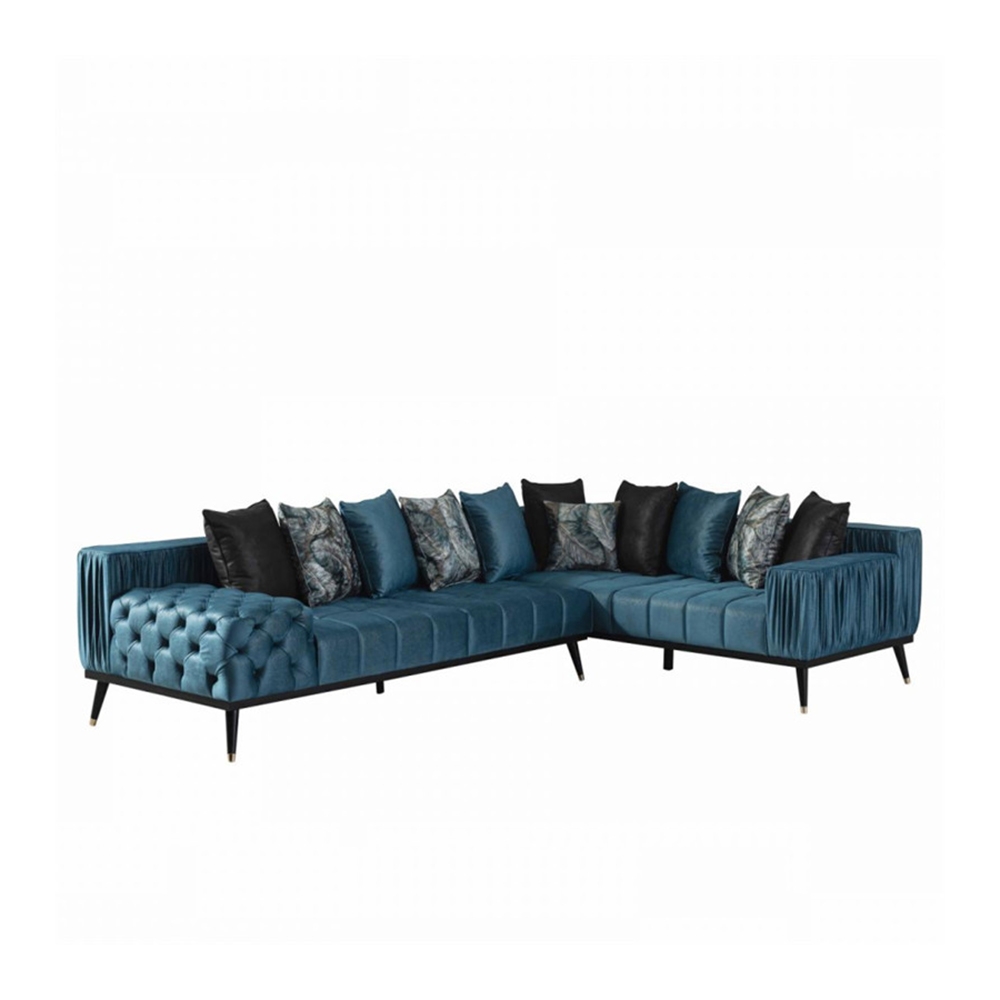 98.4" Modern Blue Velvet Upholstered Sofa 3-Seater Sofa Sectional Sofa window image