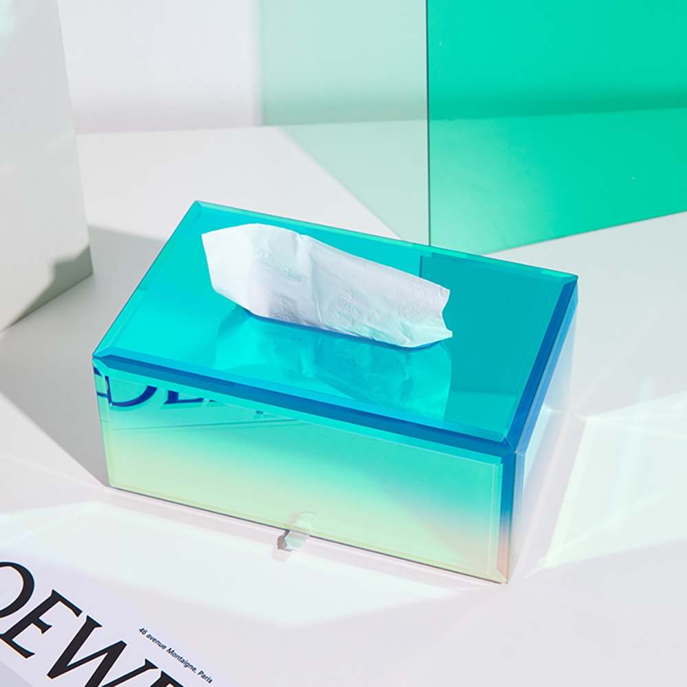 Contemporary Rectangular Desk Organizer Tissue Box Cover in Glass window image