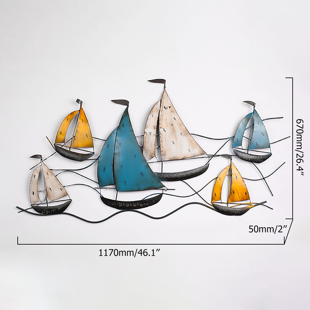Metal Sailboat Wall Decor Unit Living Room Wall Art window image