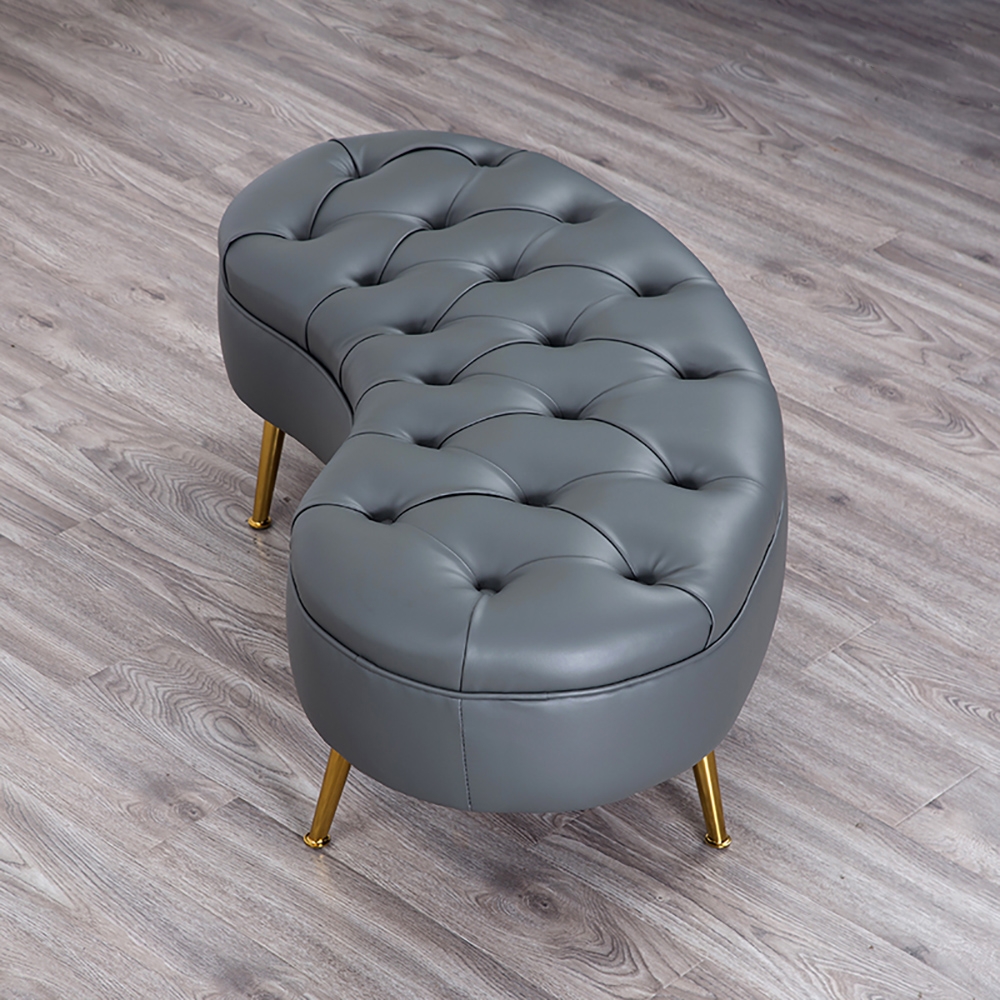 Tufted Bench PU Leather Upholstered Bench in Gold Legs window image