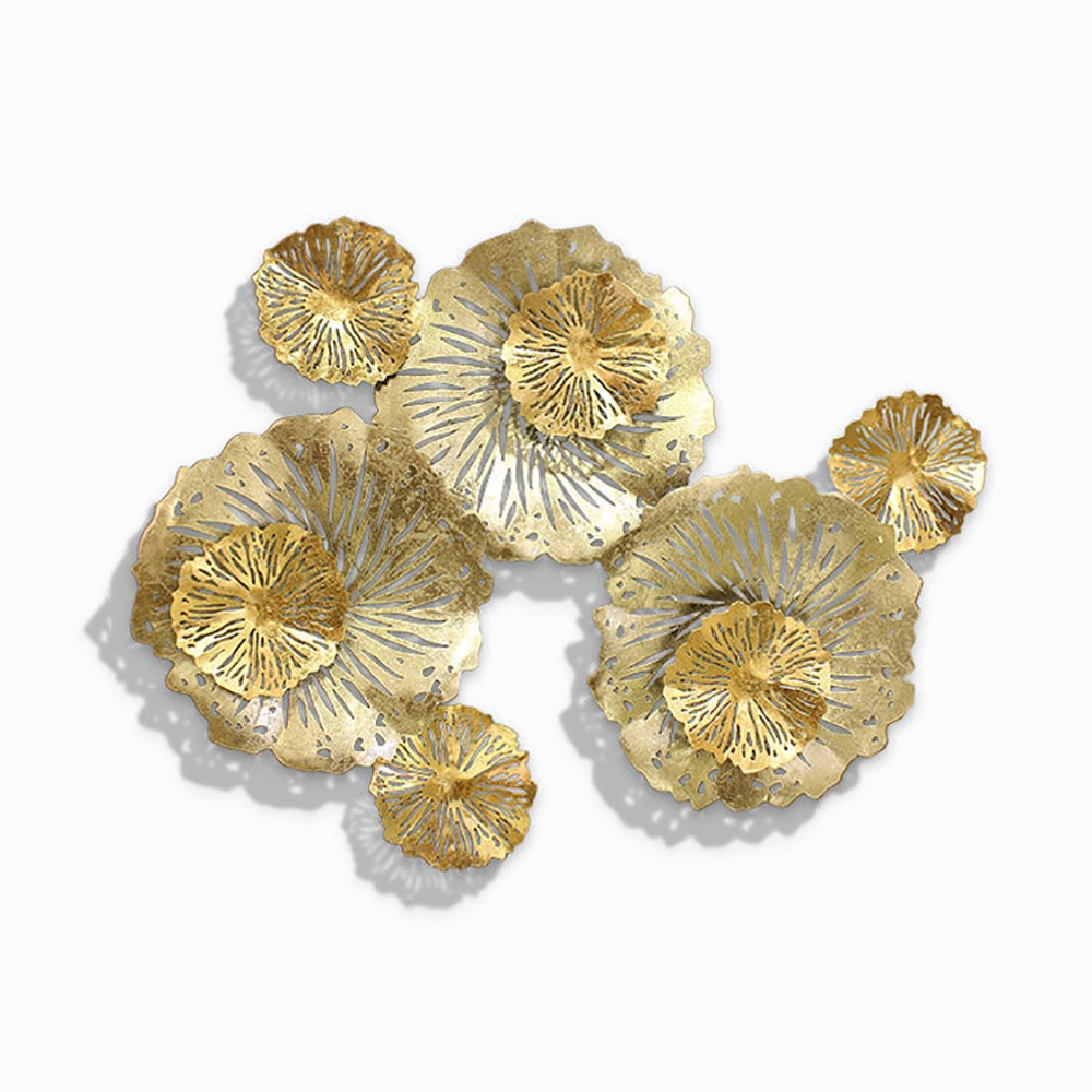 Light Luxury 3D Gold Hollow-out Metal Lotus Flowers Wall Decor window image