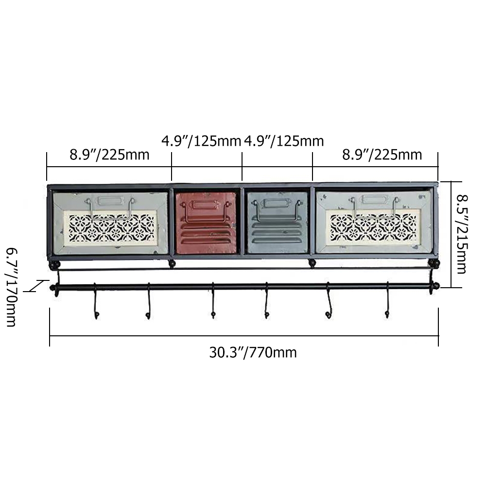 Industrail Storage Wall Mounted Shelves with Hooks & Drawers window image