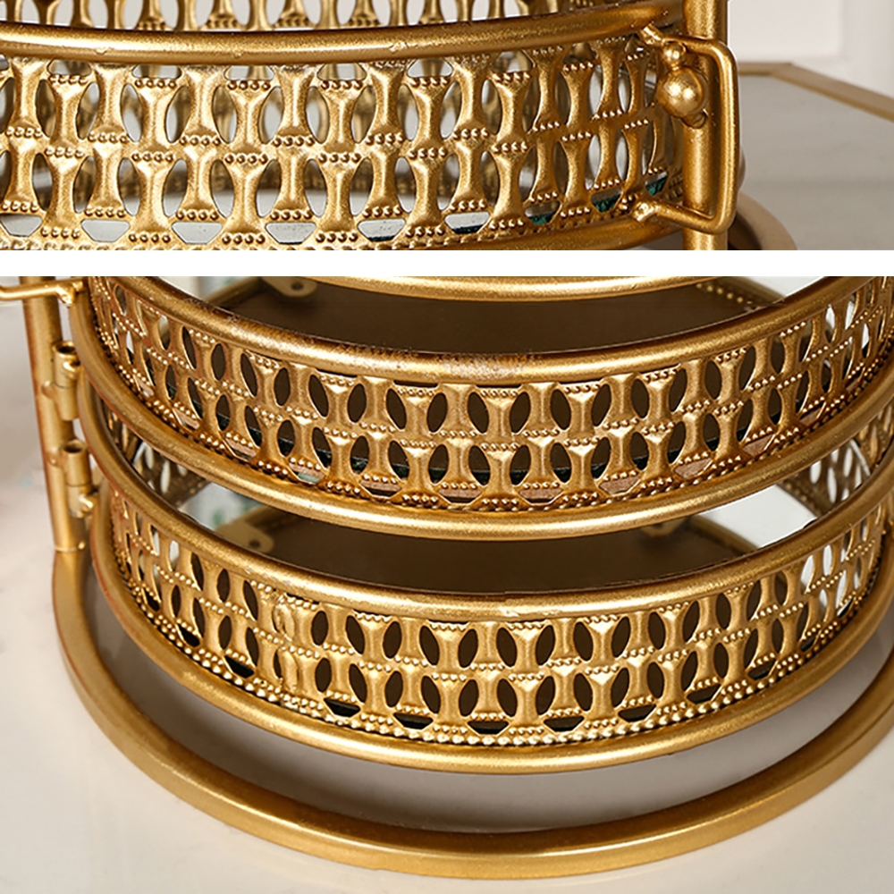 Round Hollow Makeup Organiser Jewelry Box with 3 Drawers window image