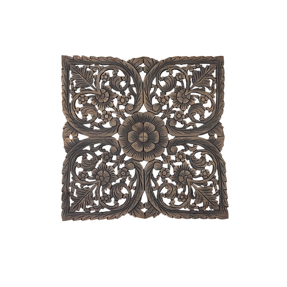 Vintage Style Square Wooden Hollow-out Carving Flower Patterns Wall Decor window image