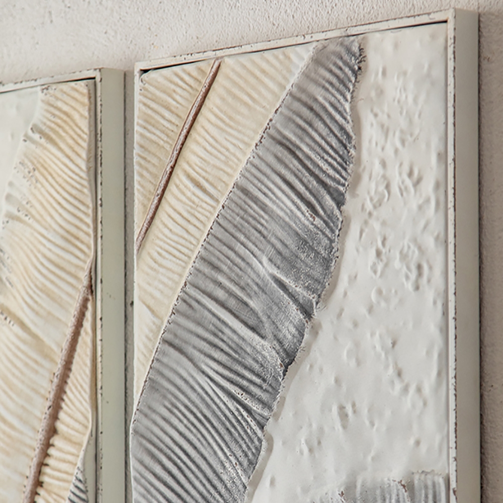 3 Pieces Set European Style Embossment Feather Leaves Sofa Background Metal Wall Decor window image