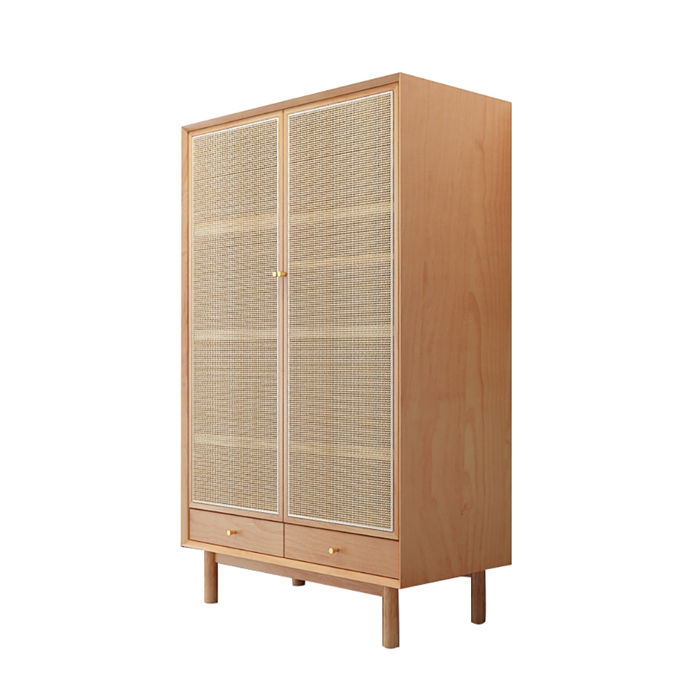 Cottage Natural 2-Door Rattan Woven Closet with Drawers & Shelves window image