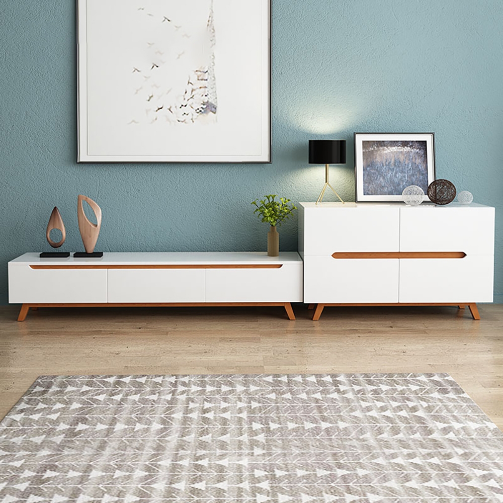 1800mm Nordic Minimalist TV Stand White Lacquered 3-Drawer Media Console window image