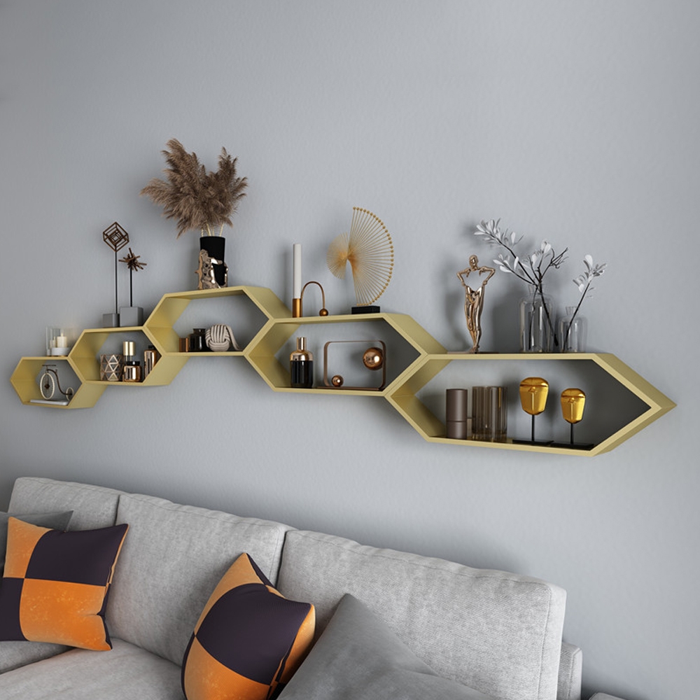 Modern Wall Mounted Floating Shelving in Gold window image