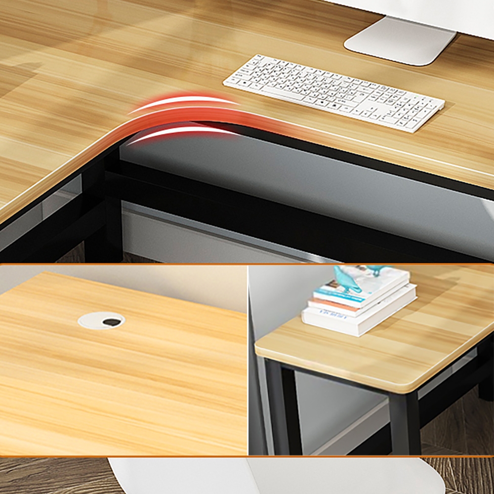Natural L-Shaped Writing Desk with Wooden Top & Metal Frame Desk window image