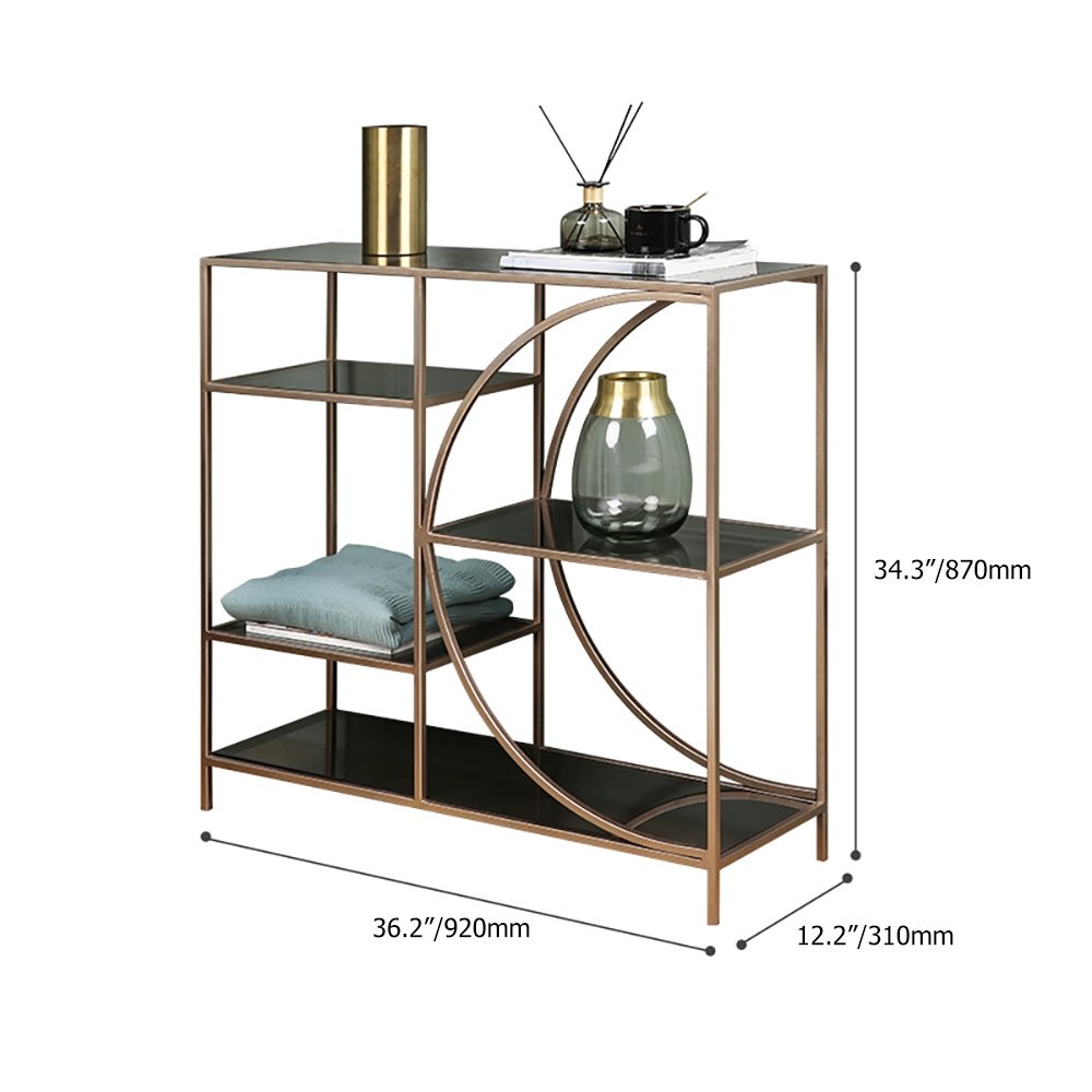 Industrial Black Console Table with Shelves Tempered Glass Top & Metal Frame window image