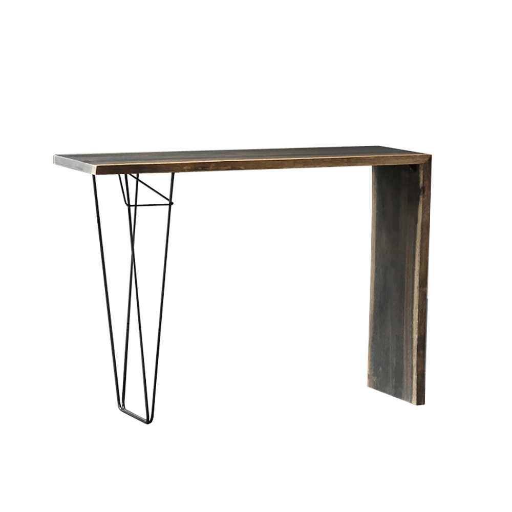 Retro Rectangular Bar Table Solid Wood Top & Metal in Black window image