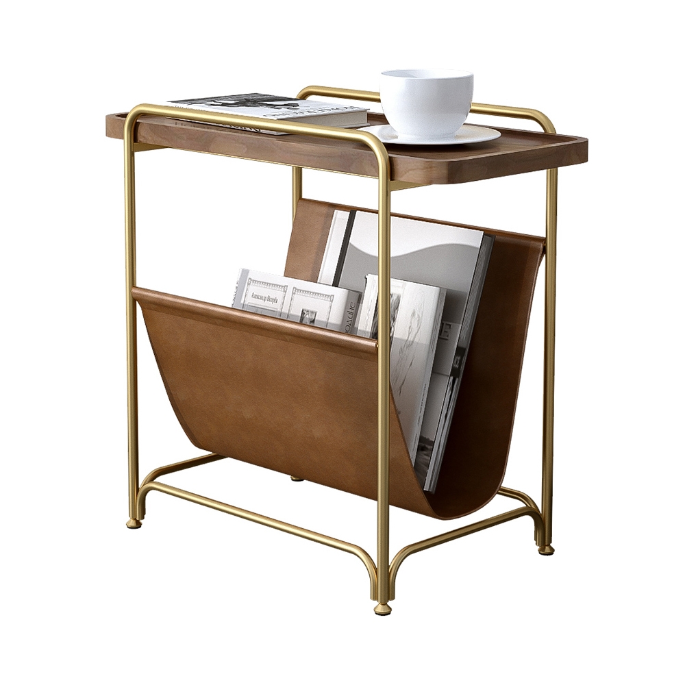 Modern Gold End Table with PU Shelf & Metal Frame Side Table window image