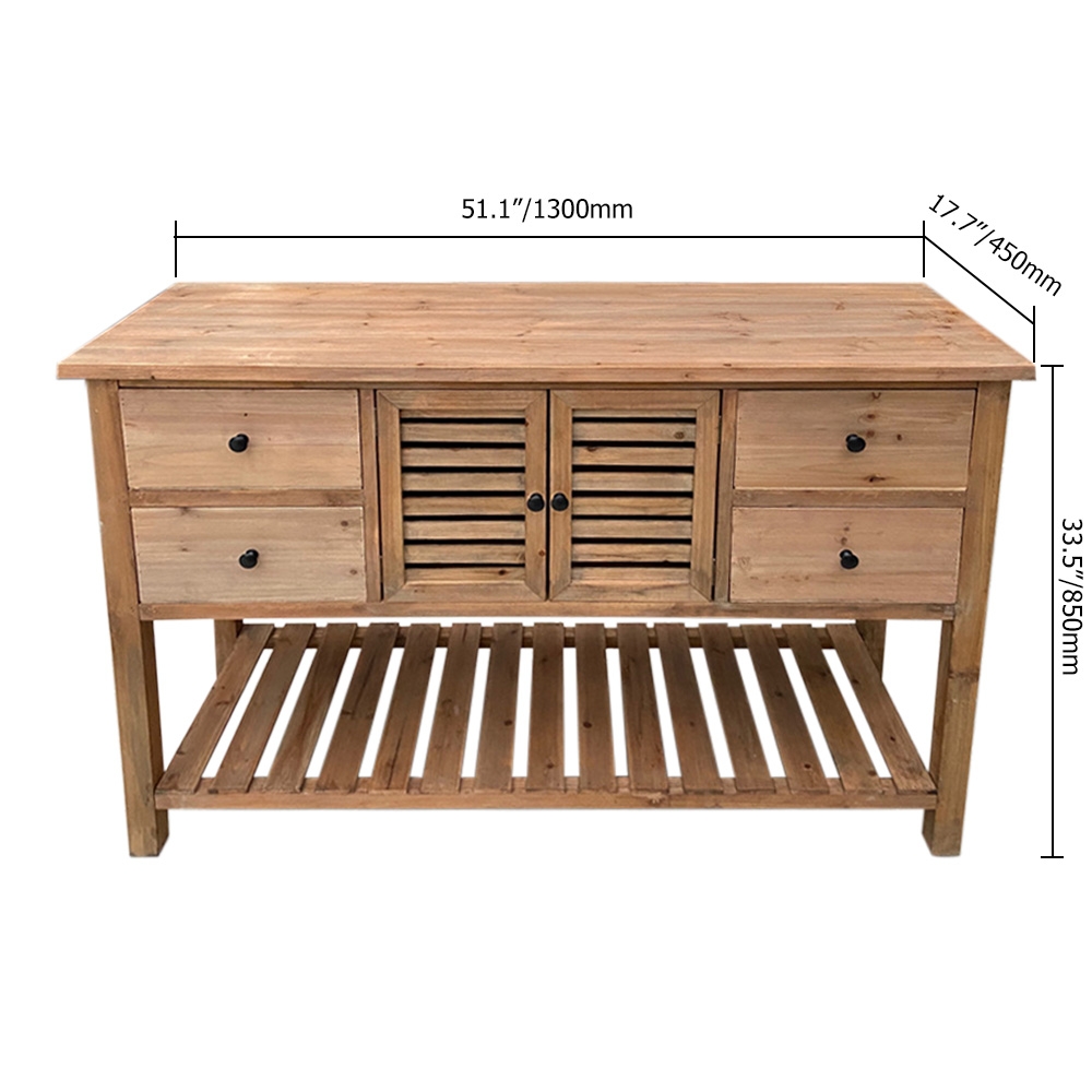 1300mm Sideboard Buffet Distressed Natural Entryway Cabinet with Doors & Drawers & Shelf window image