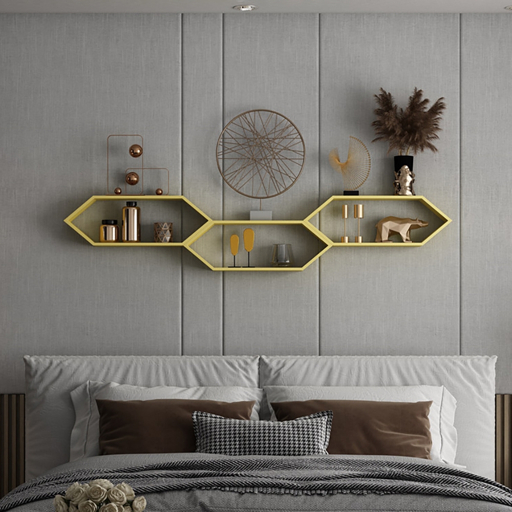 Modern Wall Mounted Floating Shelving in Gold window image