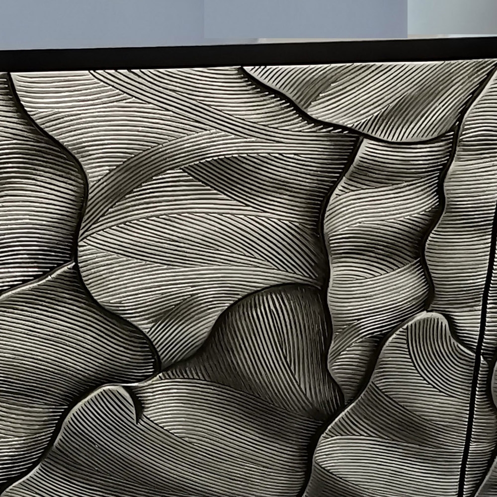 Contemporary Black Sideboard Buffet 3D Patterns 3-Door Cabinet window image