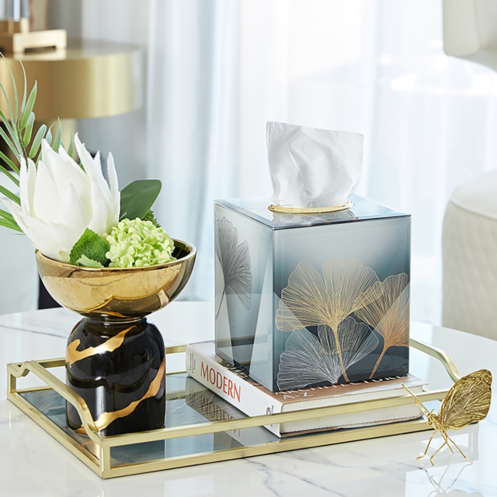 Contemporary Square Glass Tissue Box Cover Desk Organiser window image