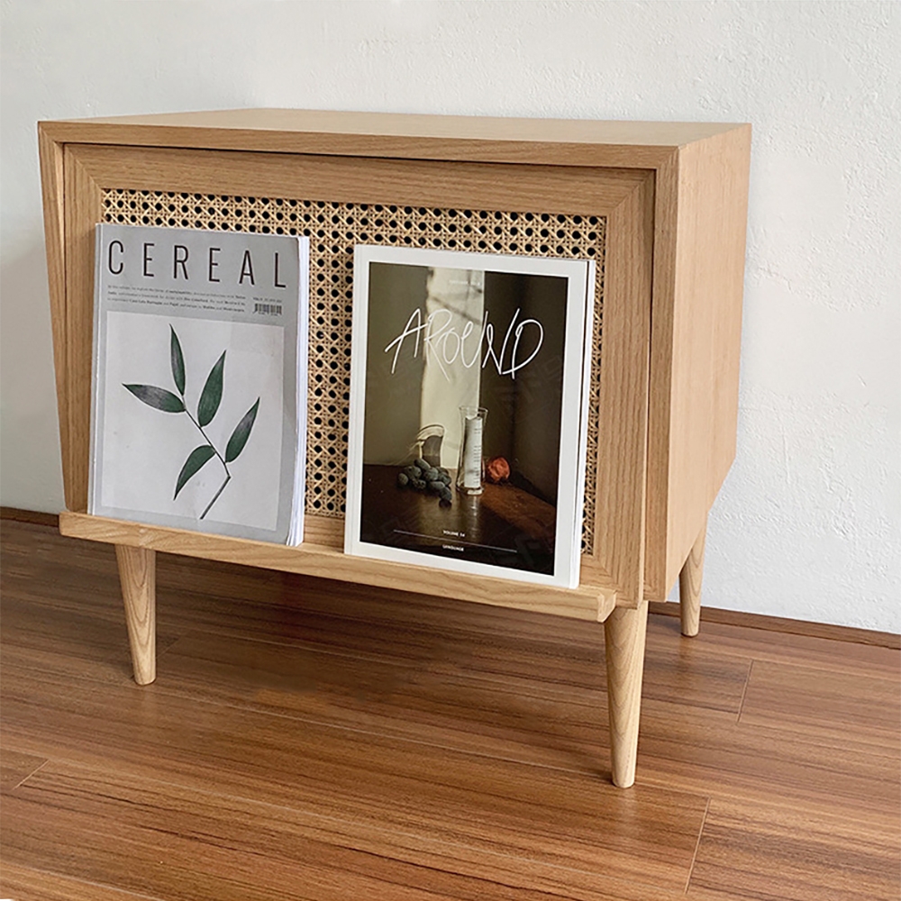 Nordic Natural Nightstand 1-Door Rattan Woven Bedside Table window image