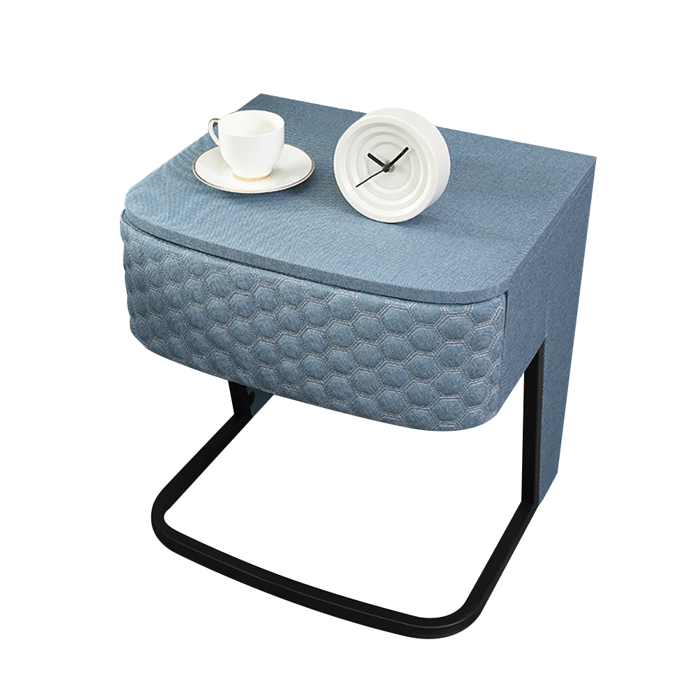 Italian Luxury Blue Nightstand 1-Drawer Fabric Bedside Table window image