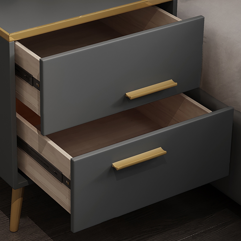 Postmodernism Gray Nightstand PU Leather Upholstered with 2 Drawers in Gold window image