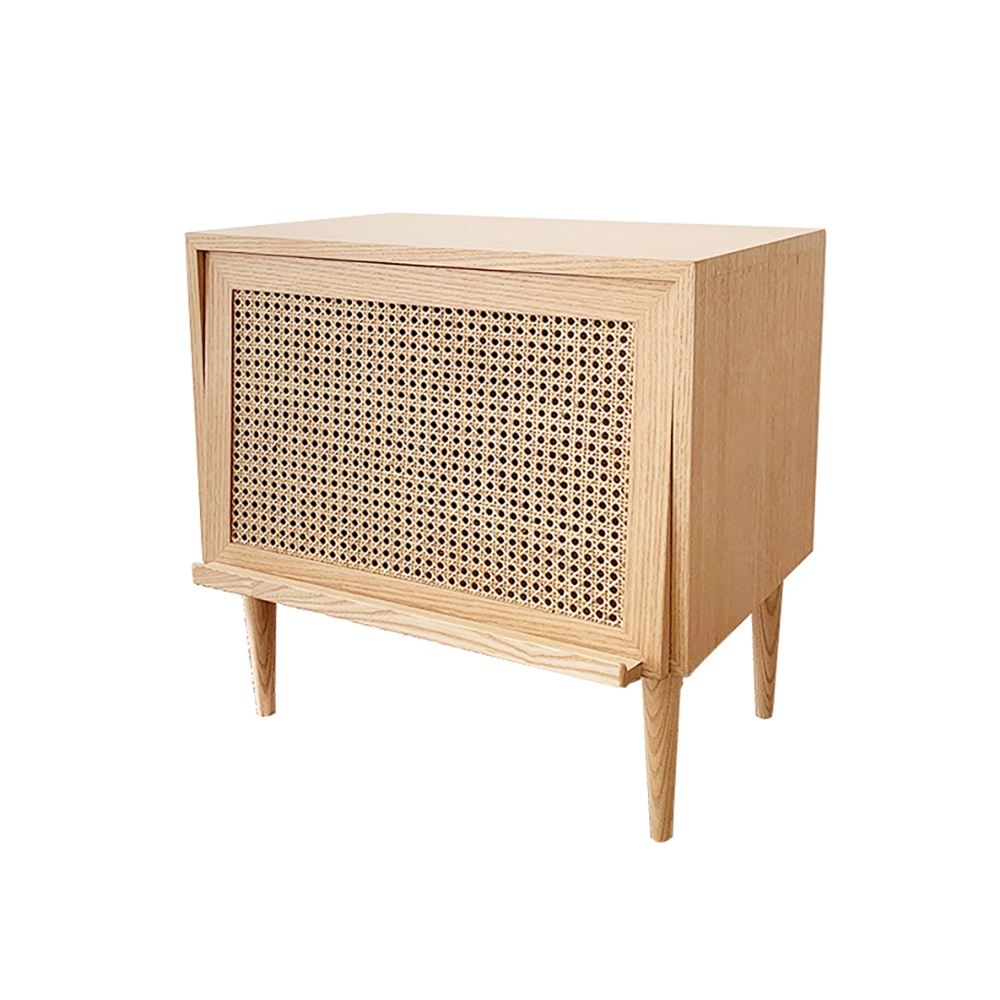 Nordic Natural Nightstand 1-Door Rattan Woven Bedside Table window image