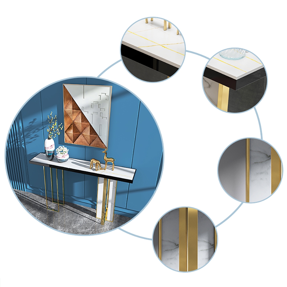 39.4" Narrow Console Table with Sintered Stone Top Metal Frame Entryway Table window image