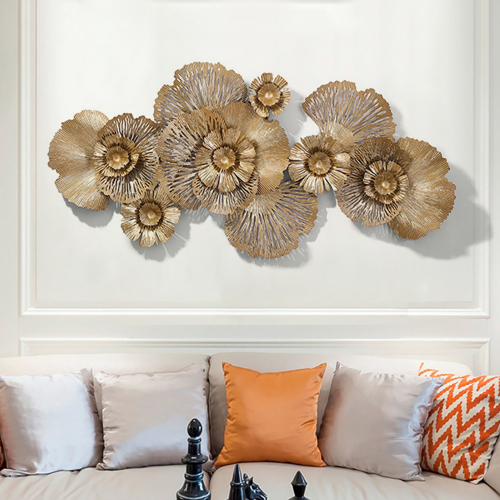 3D Hollow-out Golden Flowers Background Hanging Wall Decor 52"W x 24.3"H window image