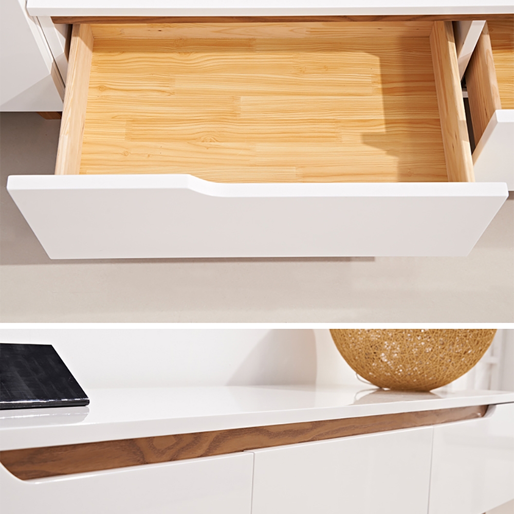 1800mm Nordic Minimalist TV Stand White Lacquered 3-Drawer Media Console window image