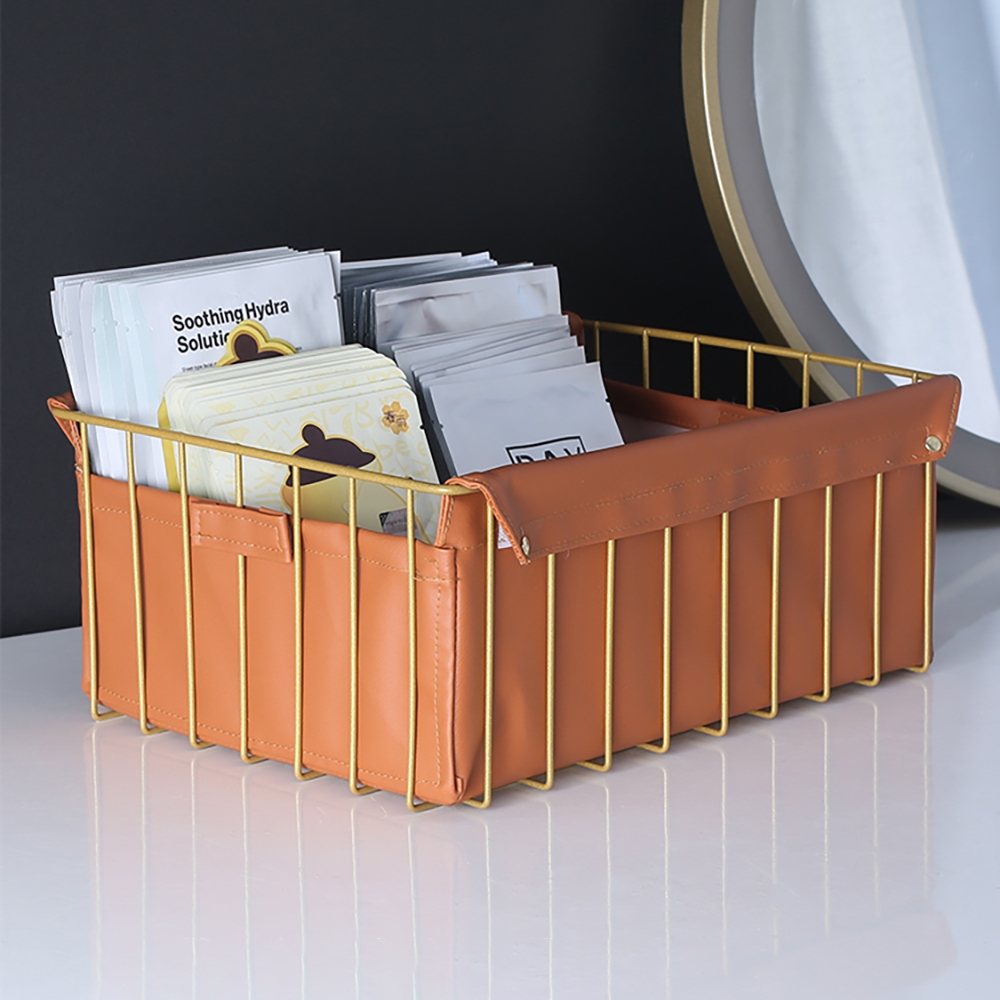 Contemporary Gold Desk Organizer in Metal & Leather window image