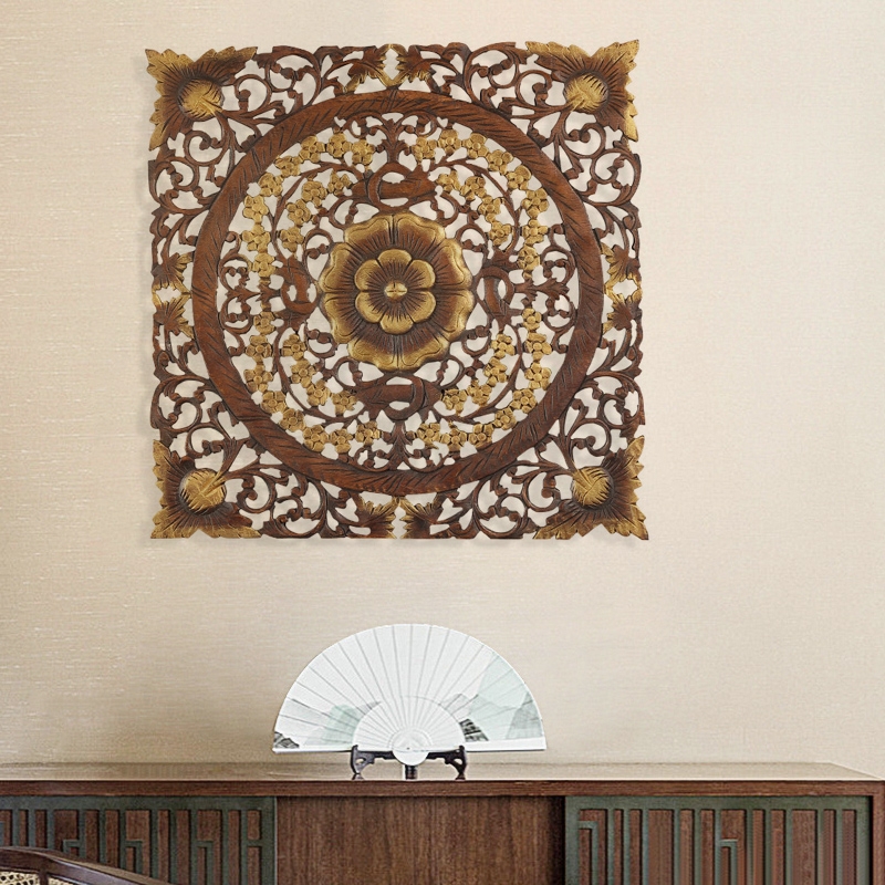 Geometric Patterns Hollow-out Wooden Carving Wall Decor Art window image